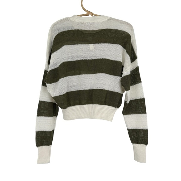 Madewell Loose Open Knit Crewneck Lightweight Sweater White Green Stripe NWT XS - Picture 12 of 12